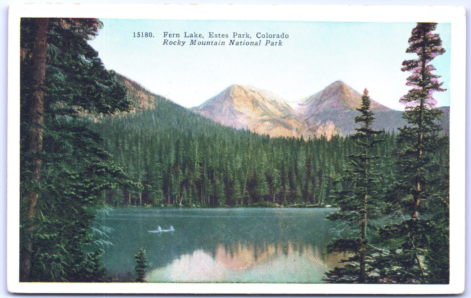 Postcard CO Canoe on Fern Lake Estes Park Rocky Mountain Natl Park c.1920s M6