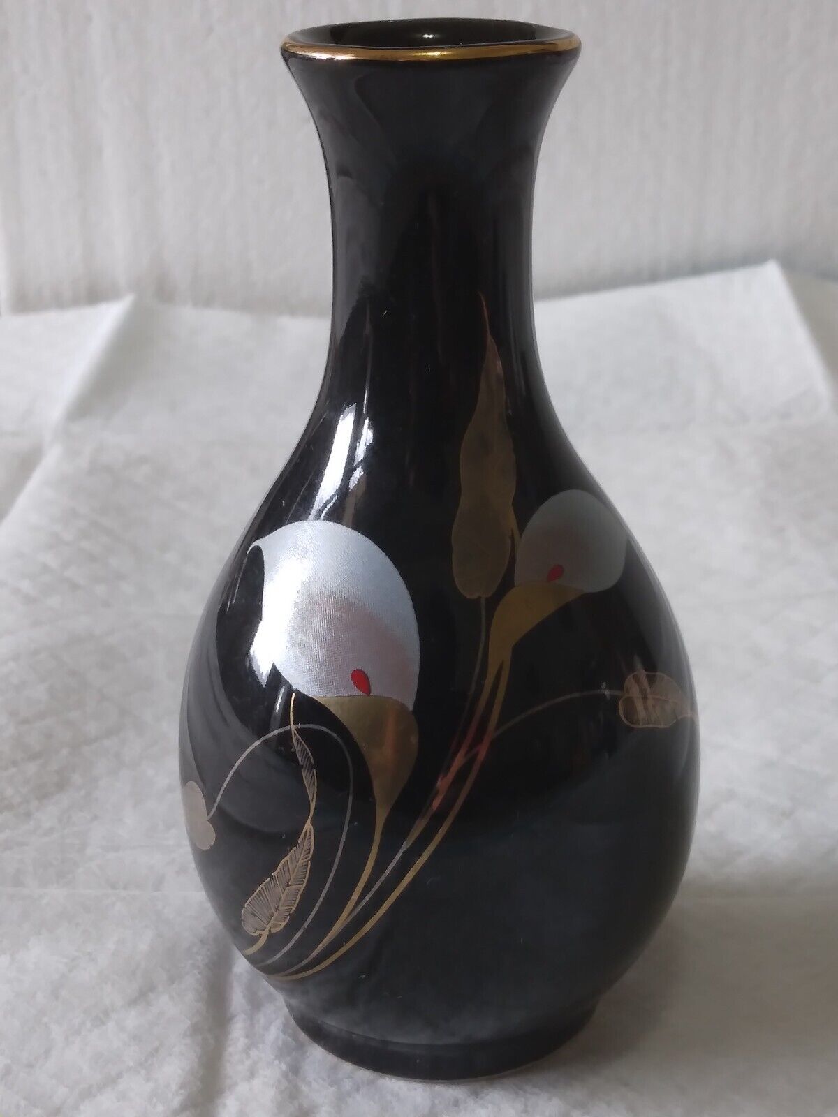 Otagiri Japan Black Glaze Iris Flowers Bud Vase Appx. 4.5 Inch High Home Decor