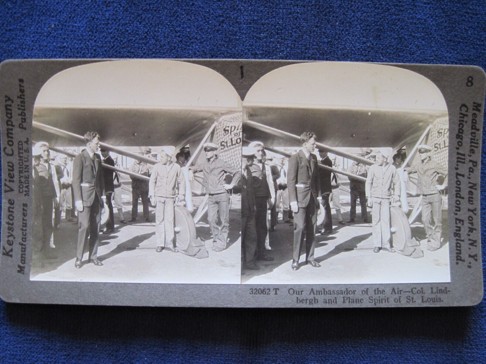 ORIGINAL B&W STEREOSCOPIC PHOTO of CHARLES LINDBERGH & SPIRIT OF ST LOUIS