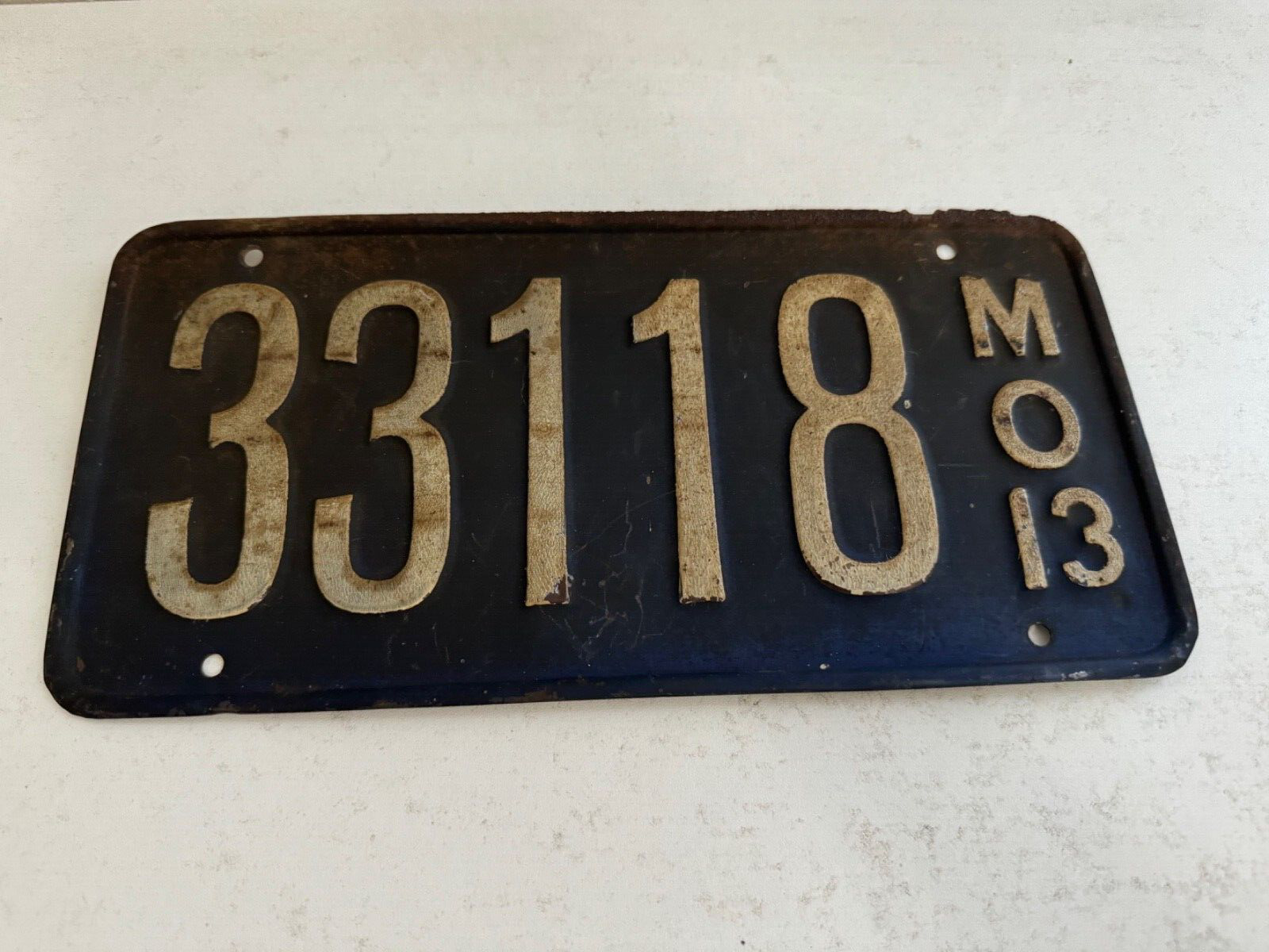 Antique 1913 Missouri License Plate 33118 12