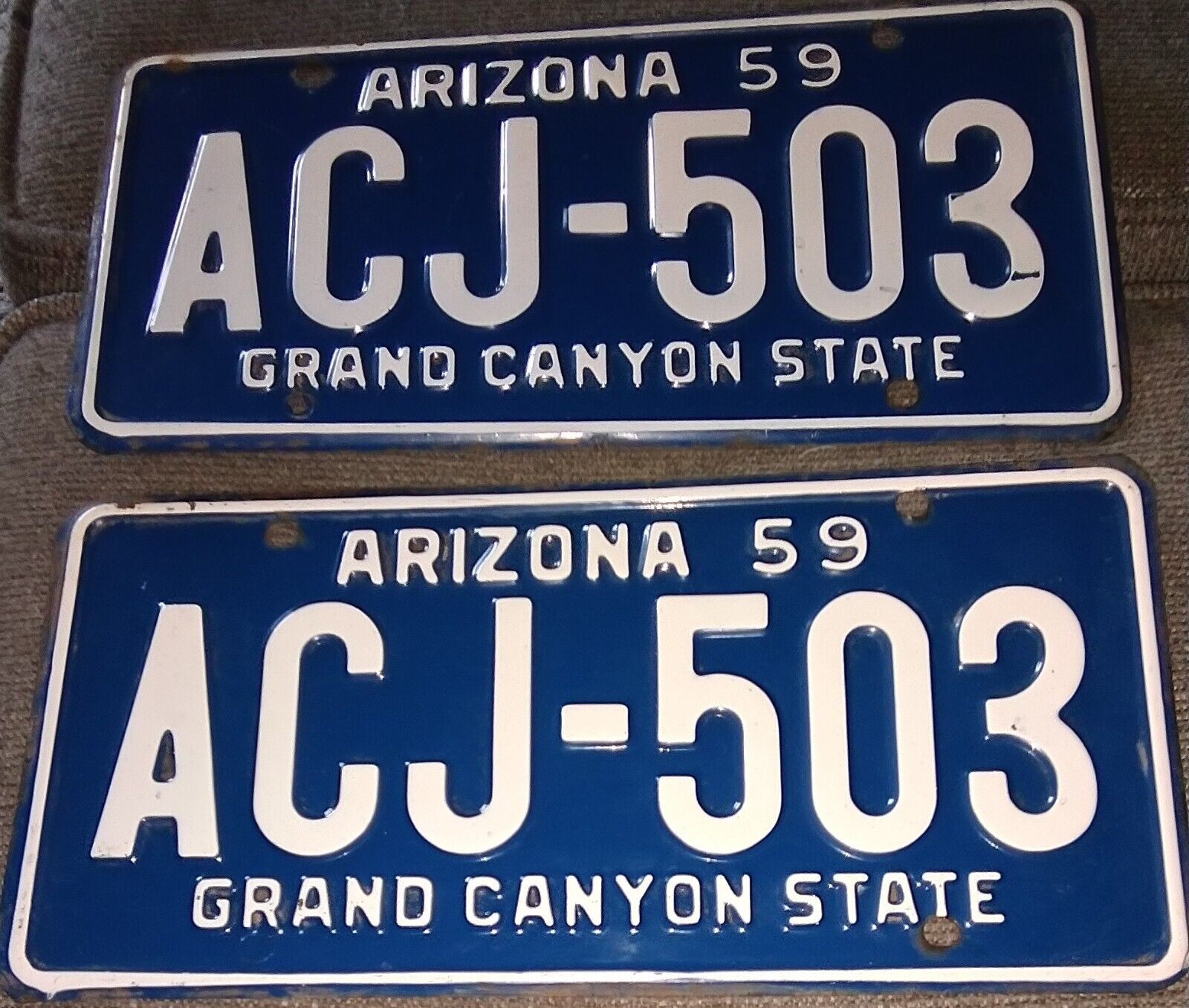 1959 Unissued, Unused pair of Arizona license plates ACJ-503