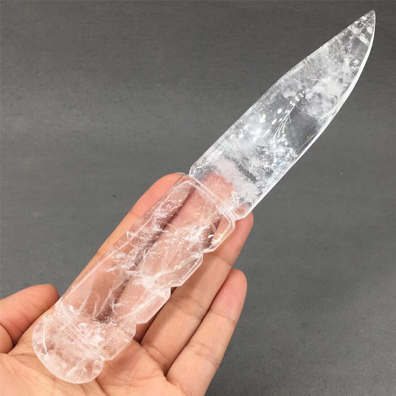Natural White Clear Knife Quartz Crystal Carved Polished Reiki Healing decor 1pc