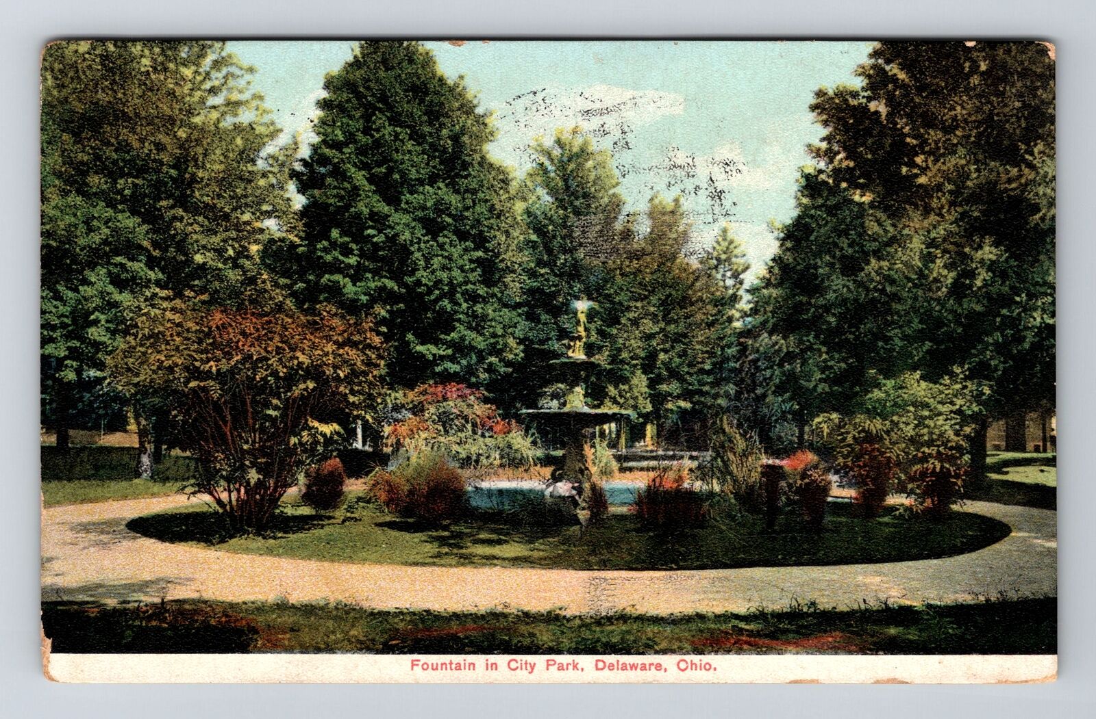 Delaware OH-Ohio, City Park Fountain, c1907 Vintage Postcard