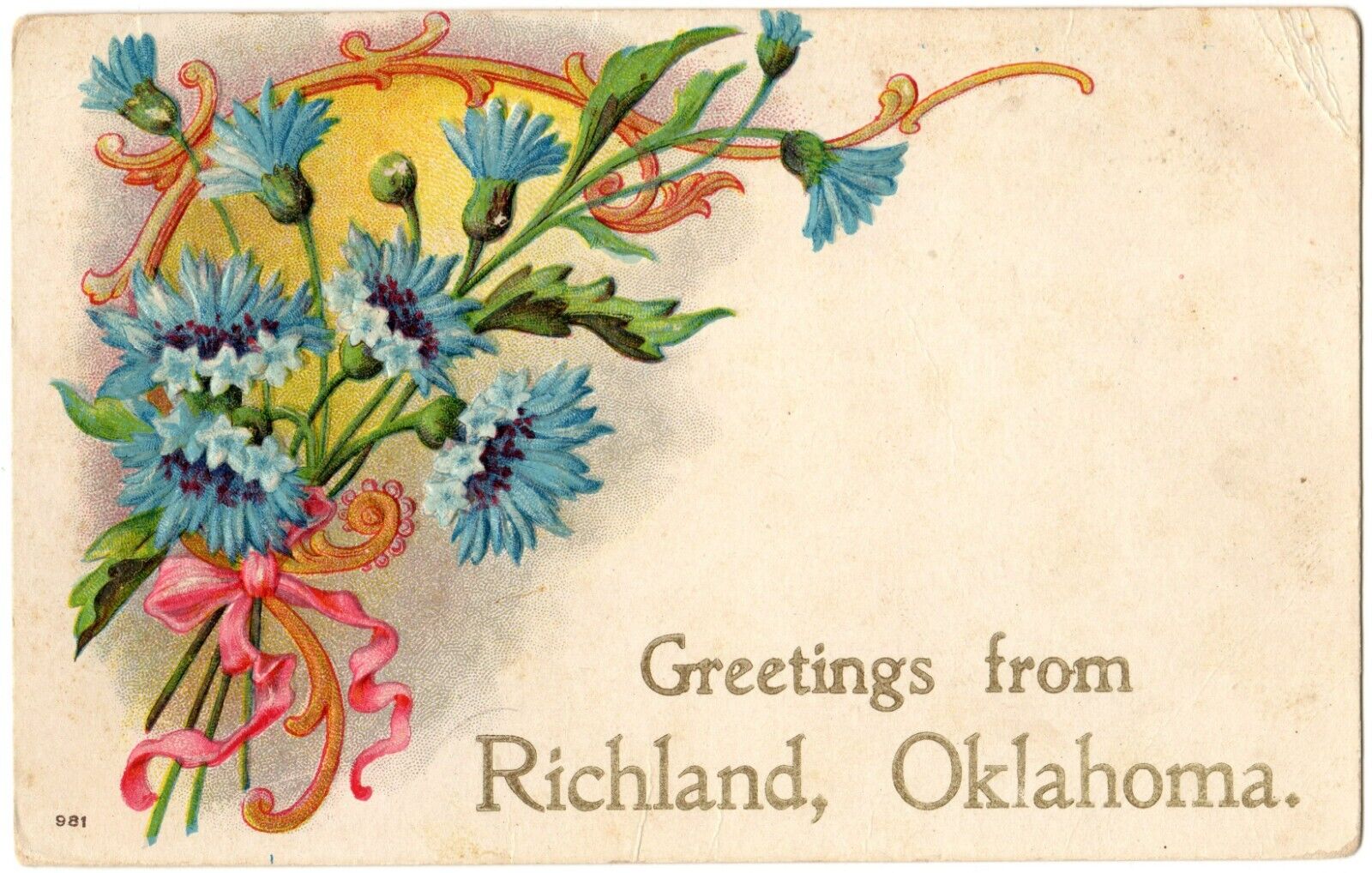 RICHLAND Near YUKON, OK - Greetings, Floral Spray, Canadian Co Oklahoma Postcard