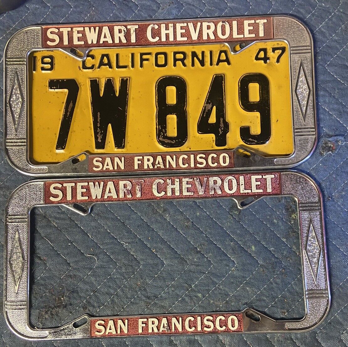 Vintage Stewart Chevrolet San Francisco License Plate Frames