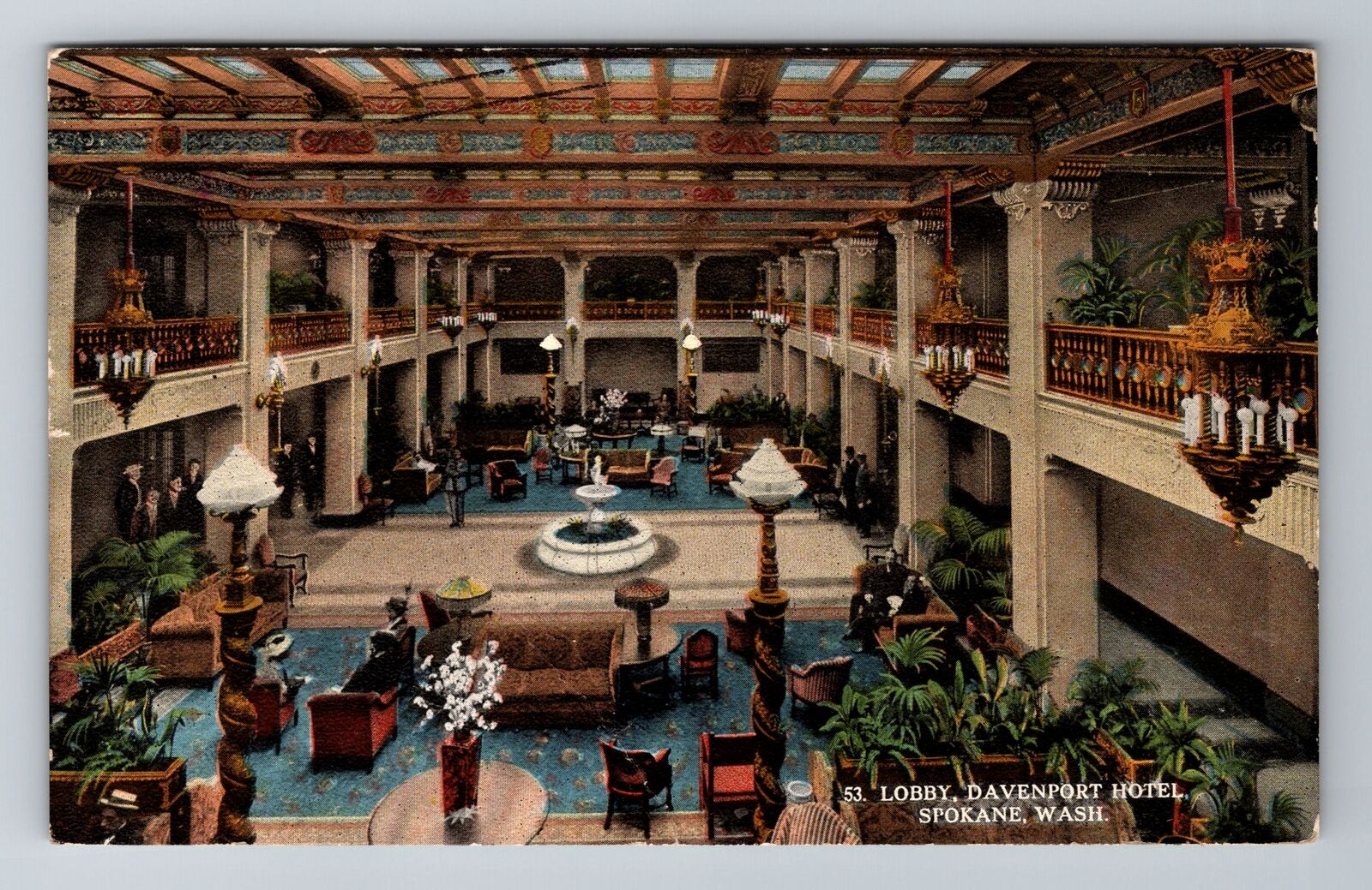 Spokane WA-Washington, Lobby, Davenport Hotel, Antique, Vintage c1915 Postcard