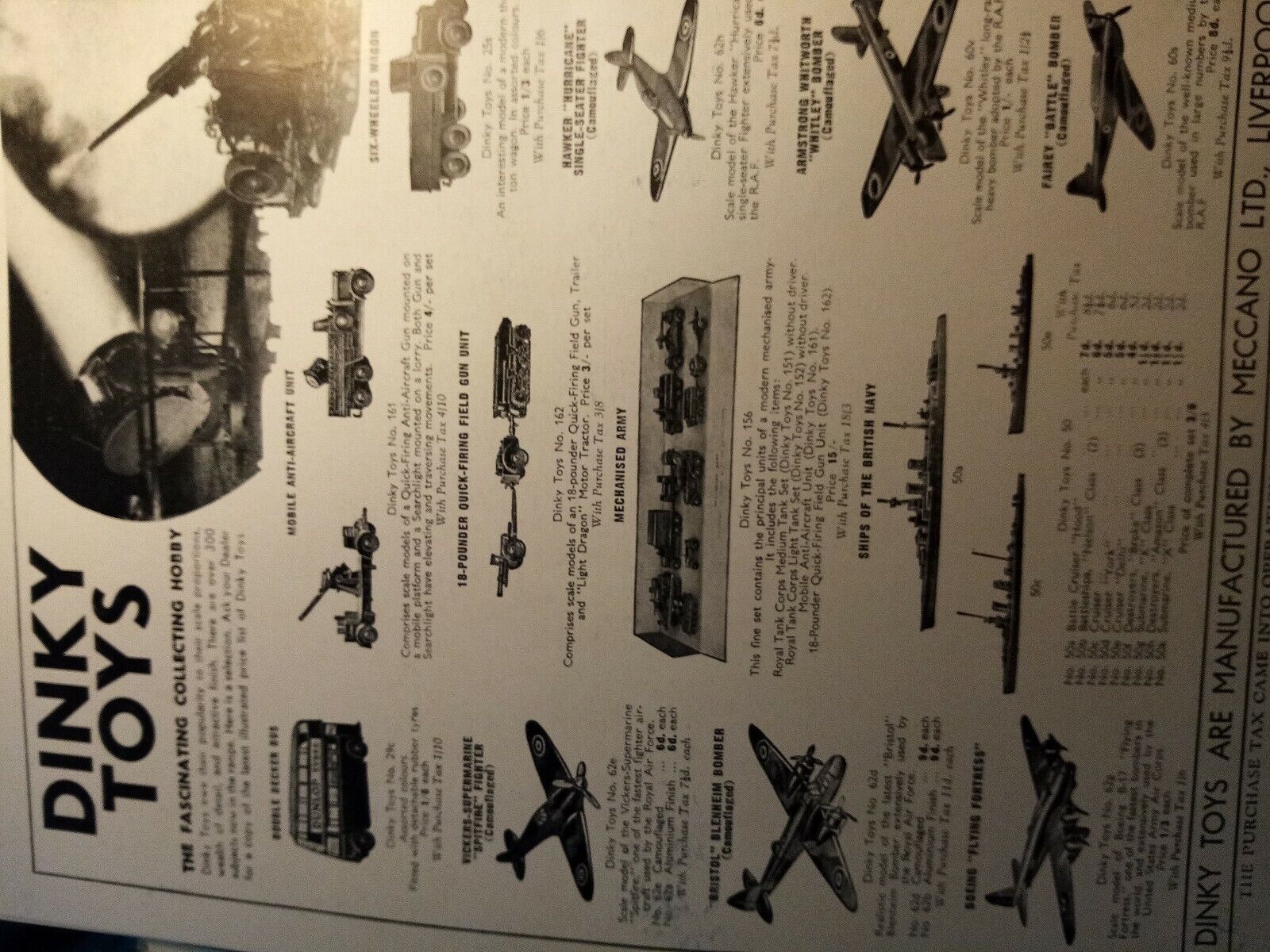 Kvc7 Ephemera 1940 advert dinky toys hood h m s planes ships 