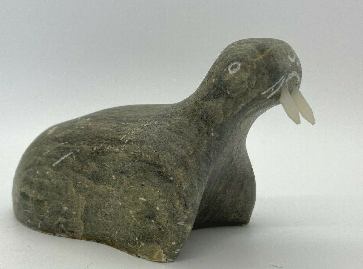 Soapstone Walrus Seal Figurine Animal Sculpture Signed DIMU Dietrich Muckenheim 