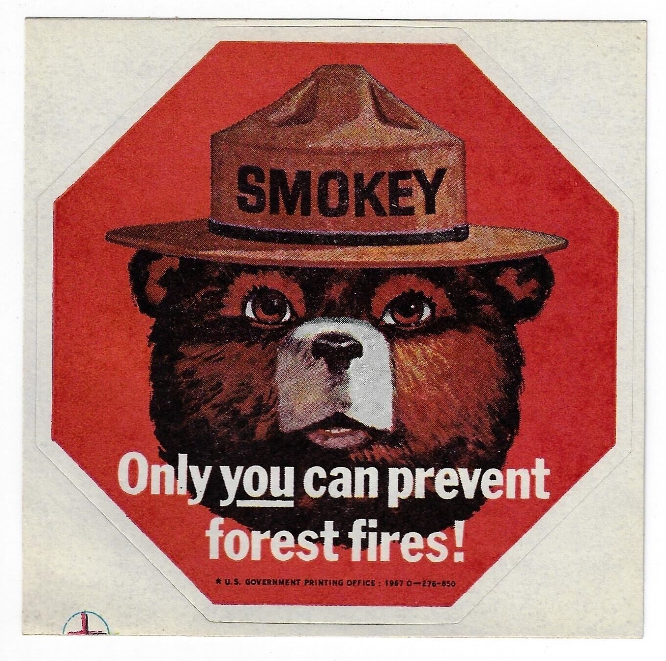 Vintage 1967 NOS Smokey Bear Decal Sticker Only You Can Prevent Forest Fires