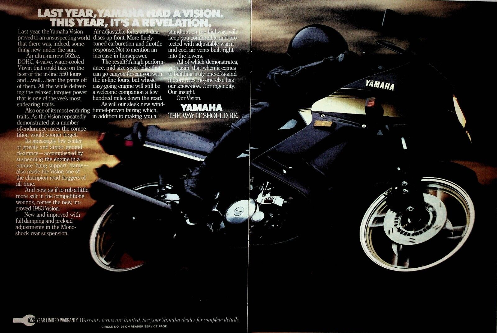 1983 Yamaha Vision - Vintage 2-Page Motorcycle Ad