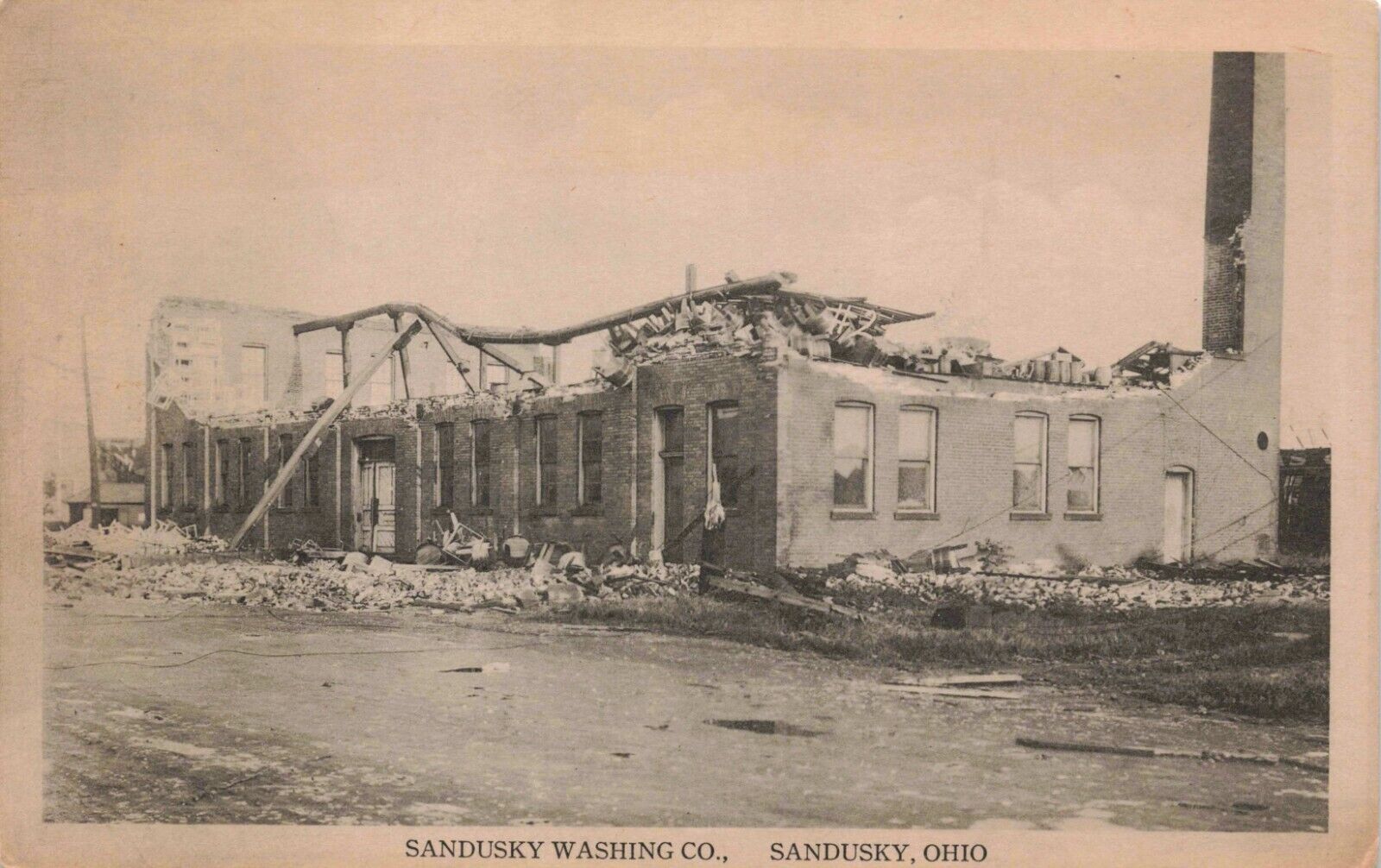 1924 Deadly F4 Tornado Damage to Sandusky Washing Co Sandusky Ohio Postcard