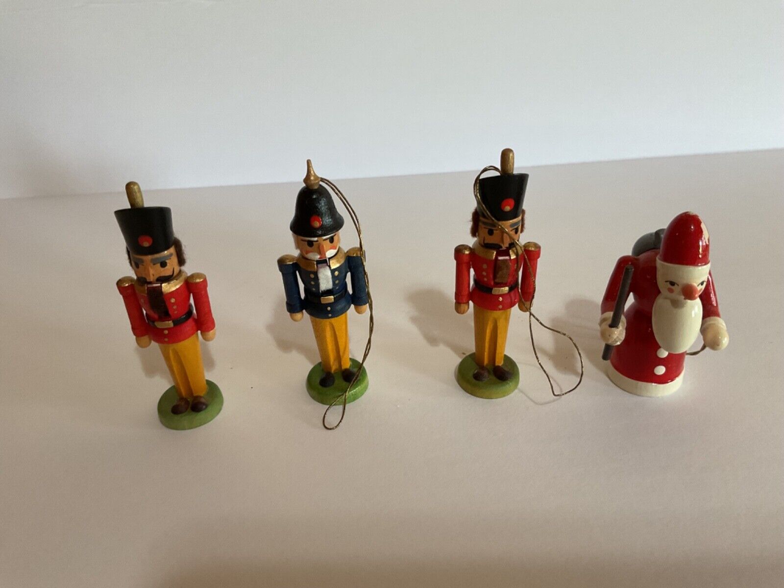 Nutcracker Mini Wooden Ornaments German Democratic Republic Lot Of 3 & Santa