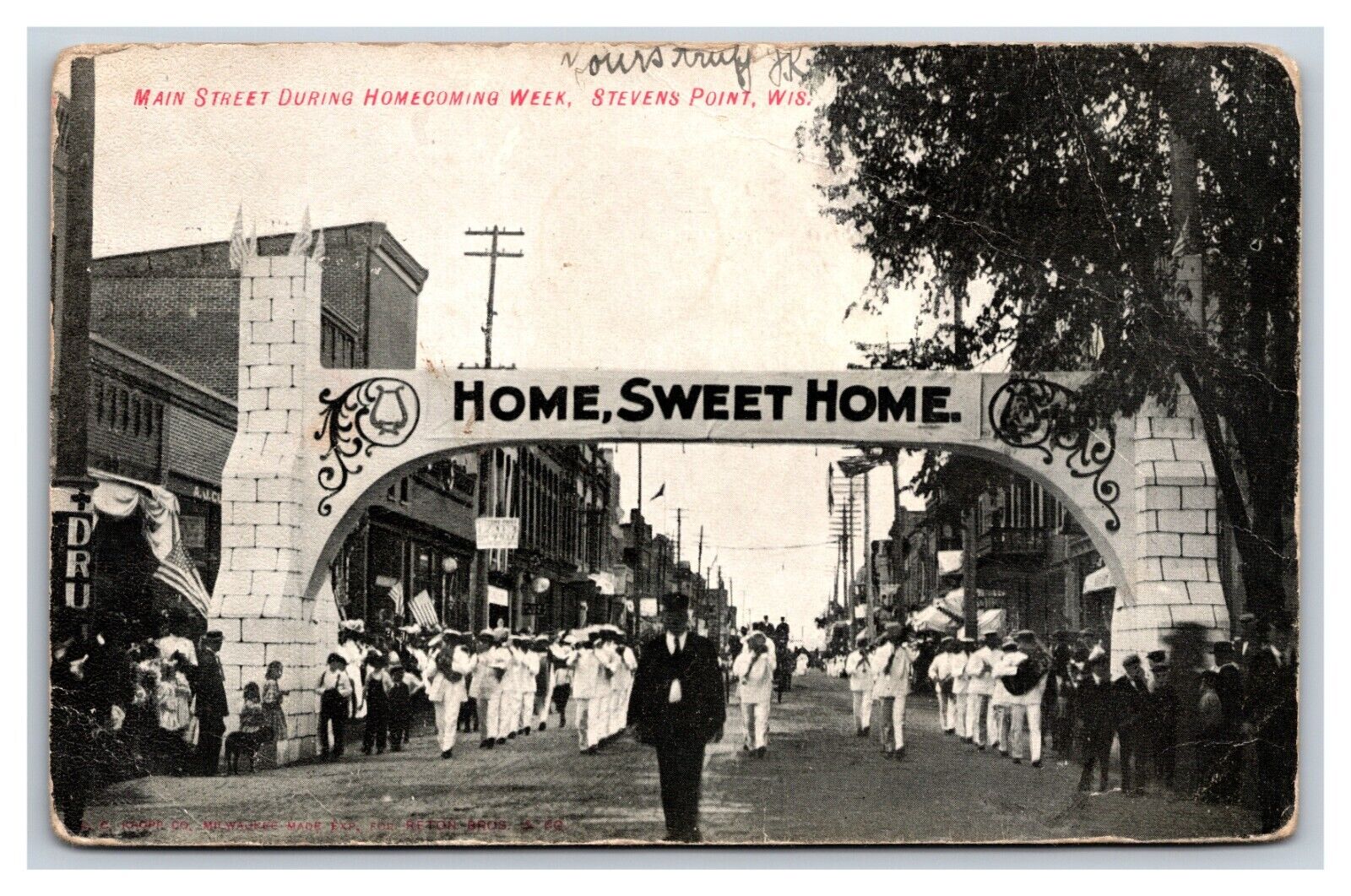 Main Street During Homecoming Week Stevens Point Wisconsin 1908 DB Postcard R23
