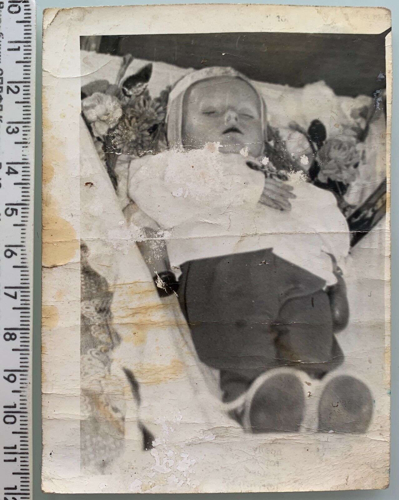 1950s Dead Baby in Open Coffin Funeral Ukraine Post Mortem Origin Vintage Photo