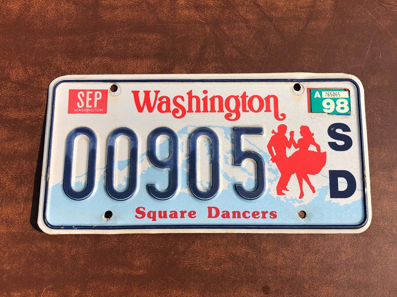 Vintage Washington State Square Dancers License Plate 1980’s 1990’s 1998 tag tab