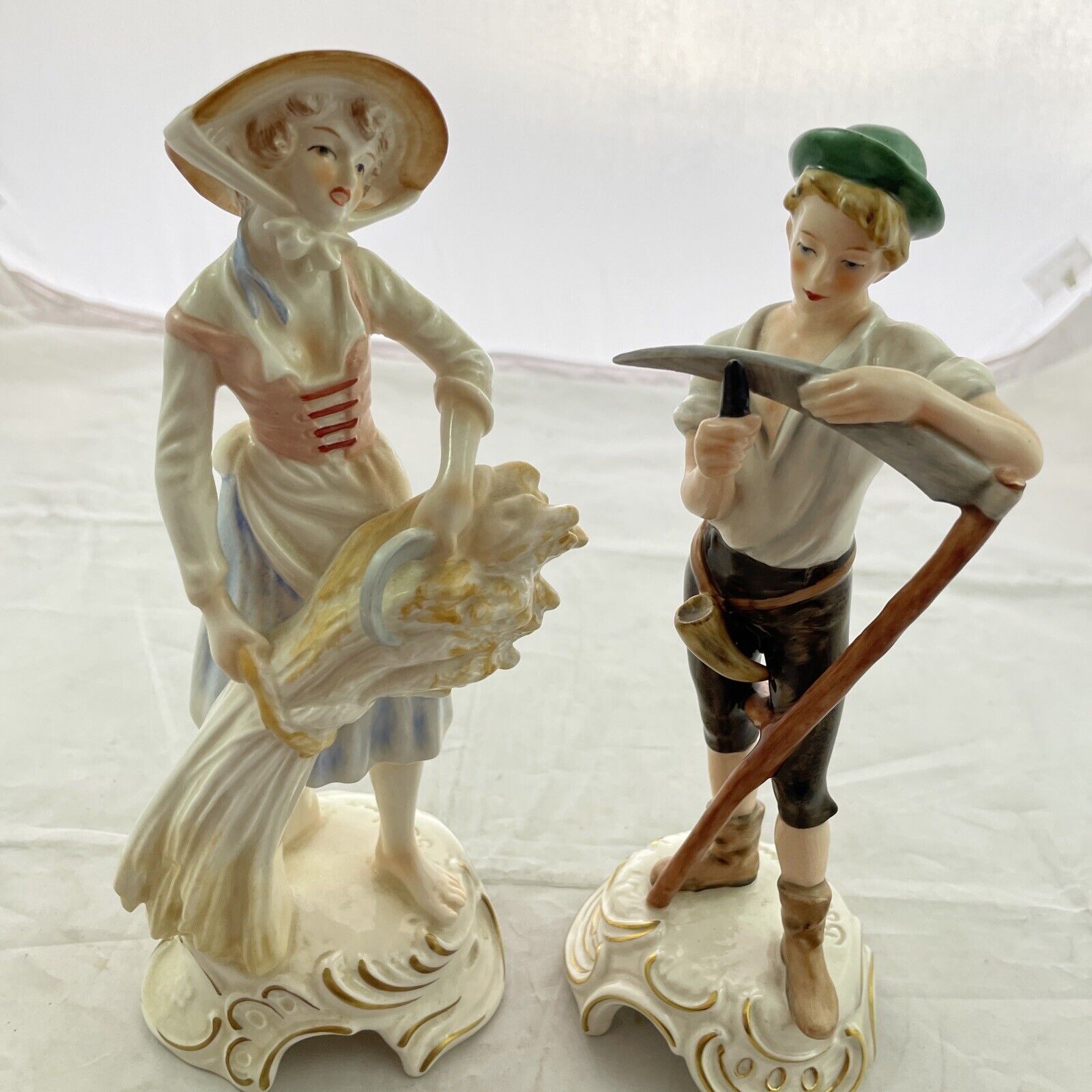 Goebel Figurines Boy with Scythe Girl with Sickle  Bochmann Set of 2.  9\