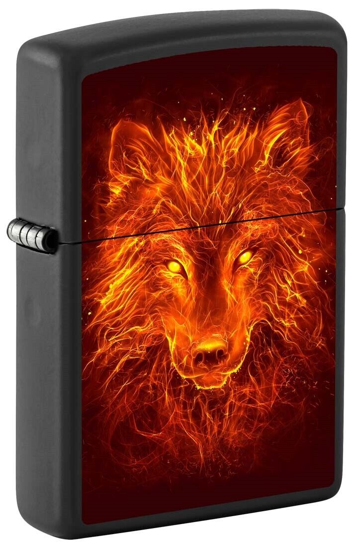 Zippo Wolf with Fire Lighter, Black Matte NEW IN BOX