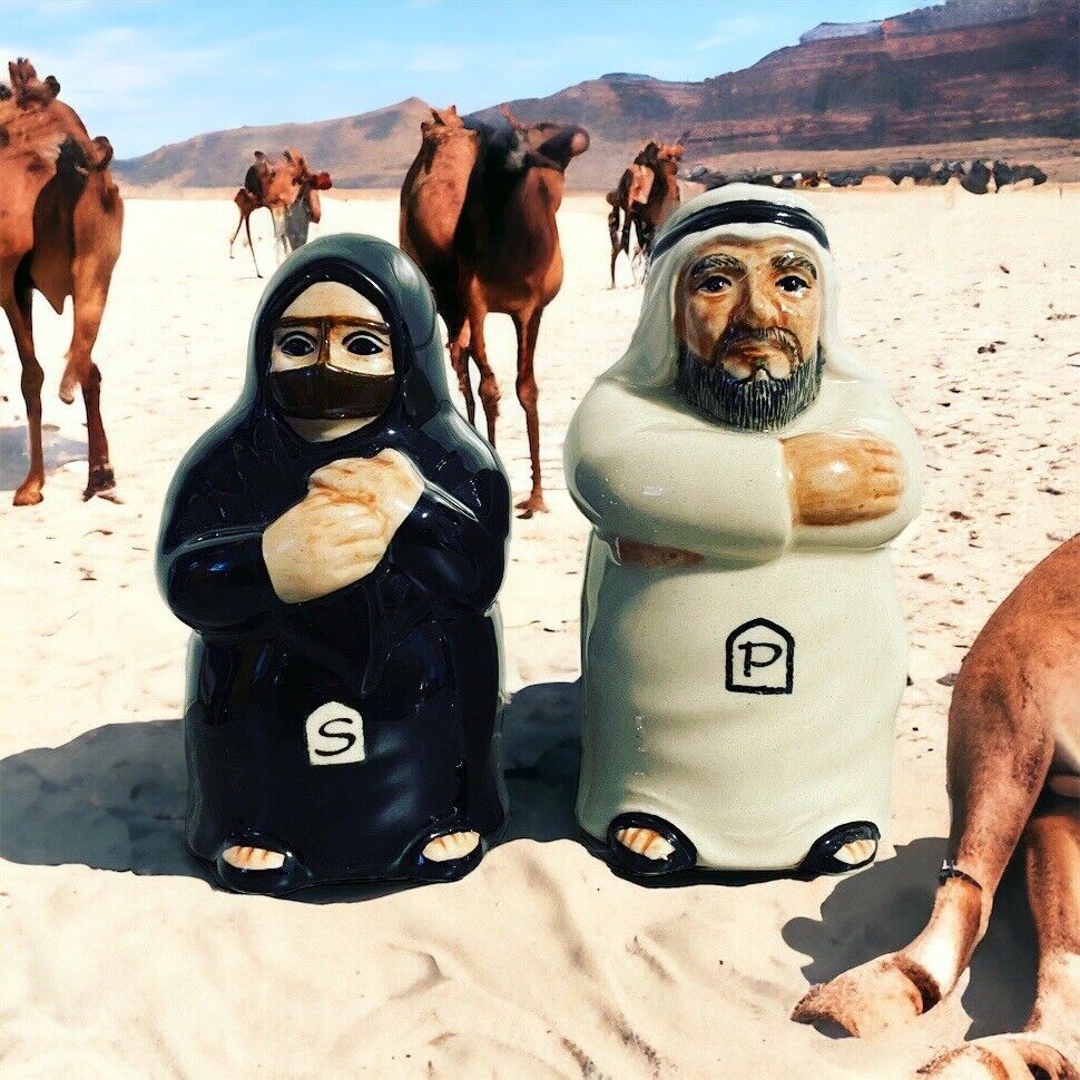 Muslim Couple Salt & Pepper Shakers Aljaber Arab Man & Woman with Burka Ceramic
