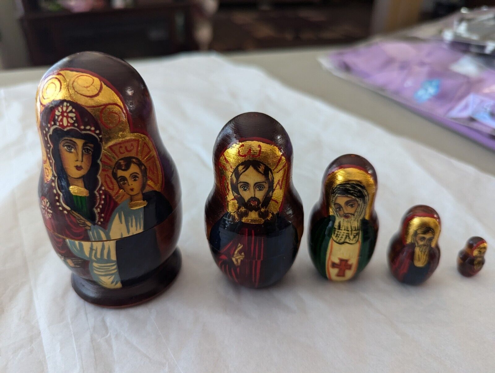 Signed Vintage Russian Wooden Nesting Dolls Hand Painted