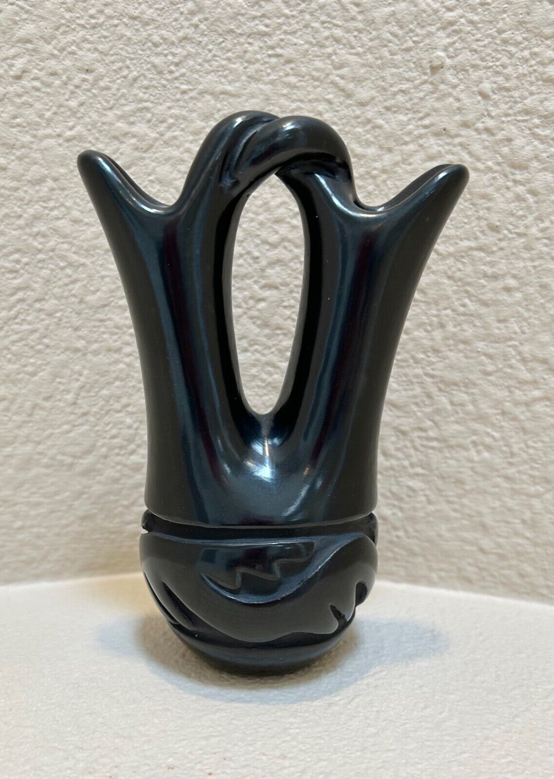 Vintage (1977) Very Rare Black-on-Black Incised Avanyu Wedding Vase by Palilta