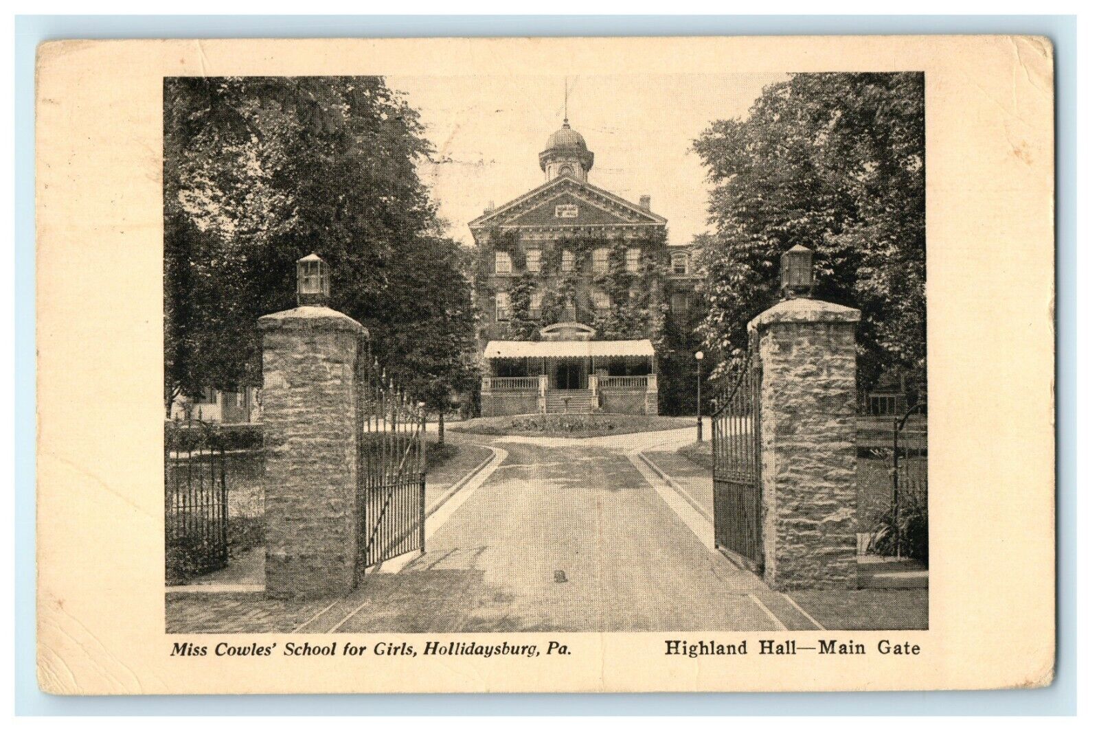 1915 Highland Hall Girls School Maine Gate Hollidaysburg Pennsylvania Postcard
