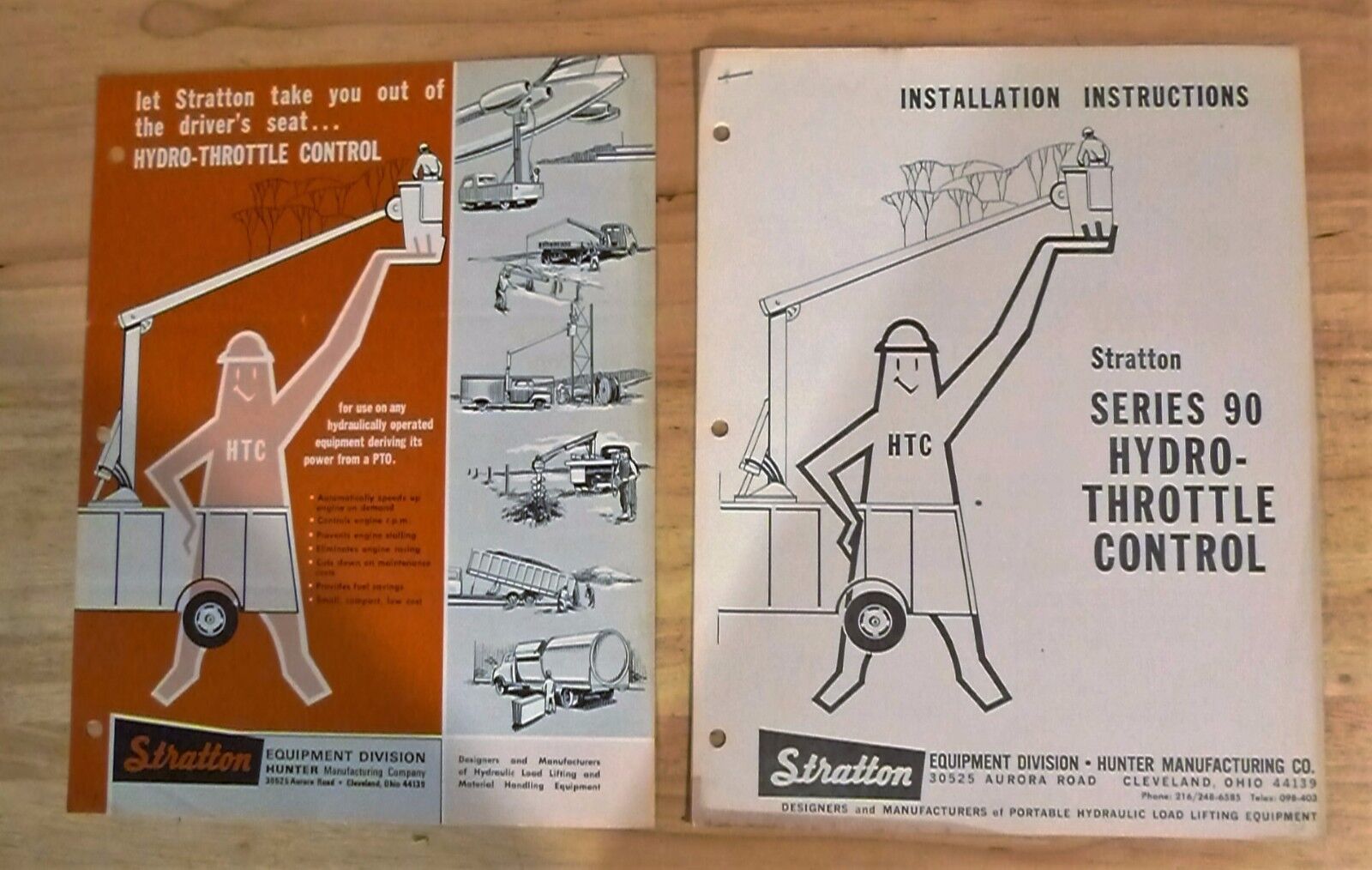 Vintage Stratton Hydro-Throttle control sales Brochure & Series 90 install inst.