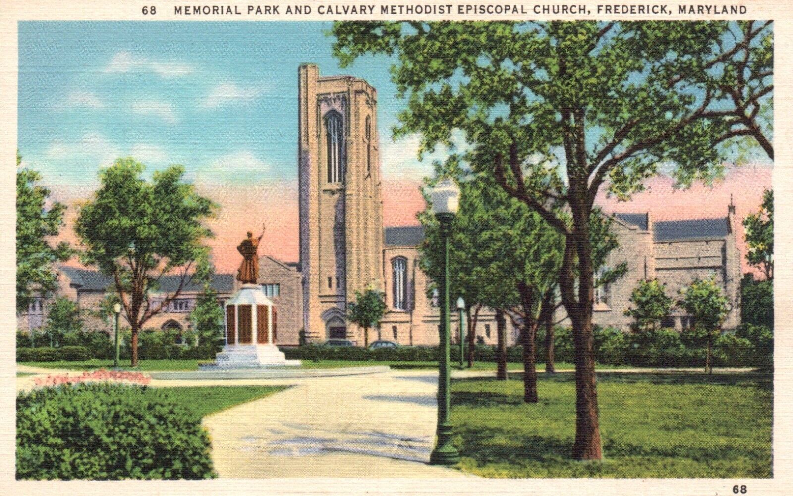 Postcard MD Frederick Calvary M E Church Memorial Park Linen Vintage PC f8256