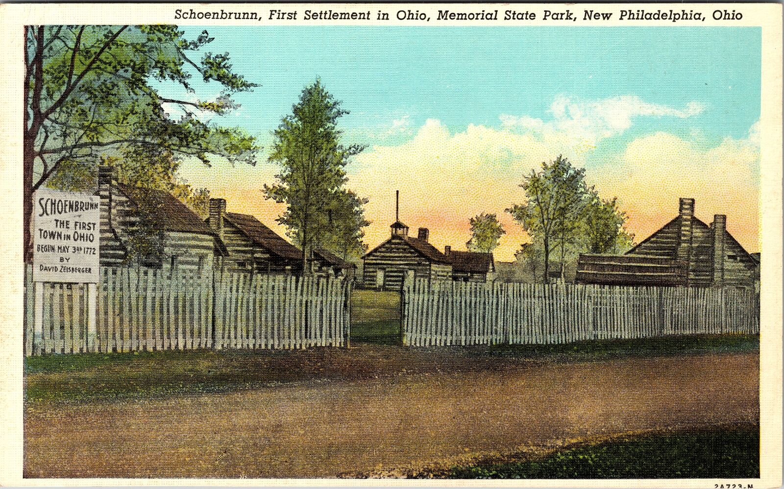 New Philadelphia OH-Ohio, Schoenbrunn, Settlement, Vintage Postcard