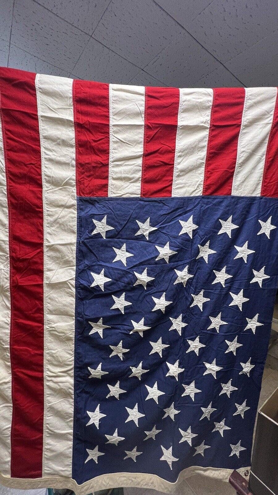 Vintage LARGE 50 Star Flag Stars Stripes Cloth Valley Forge 5\' x 9\' 2 Ply