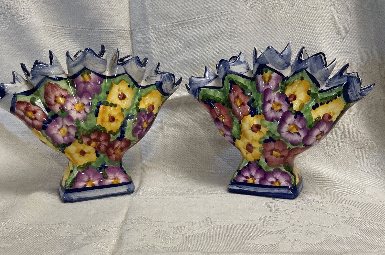 Floral Five Finger Vases Portugal Multi Color Flowers Hand Painted Jay Wilfred