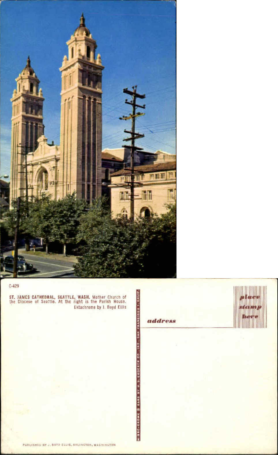 St James Cathedral Diocese Seattle church Washington WA unused old postcard
