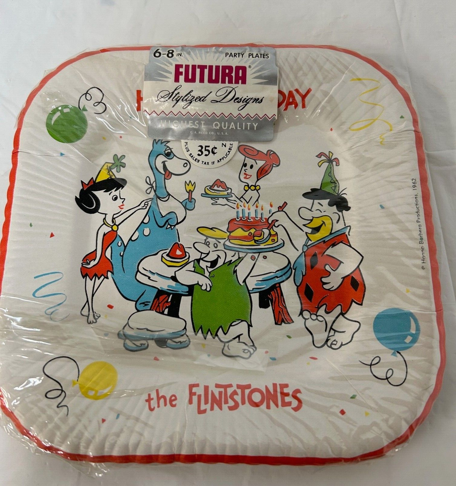Vintage 1962 THE FLINTSTONES Party Plates FUTURA UNUSED Pkg of 6 Happy Birthday