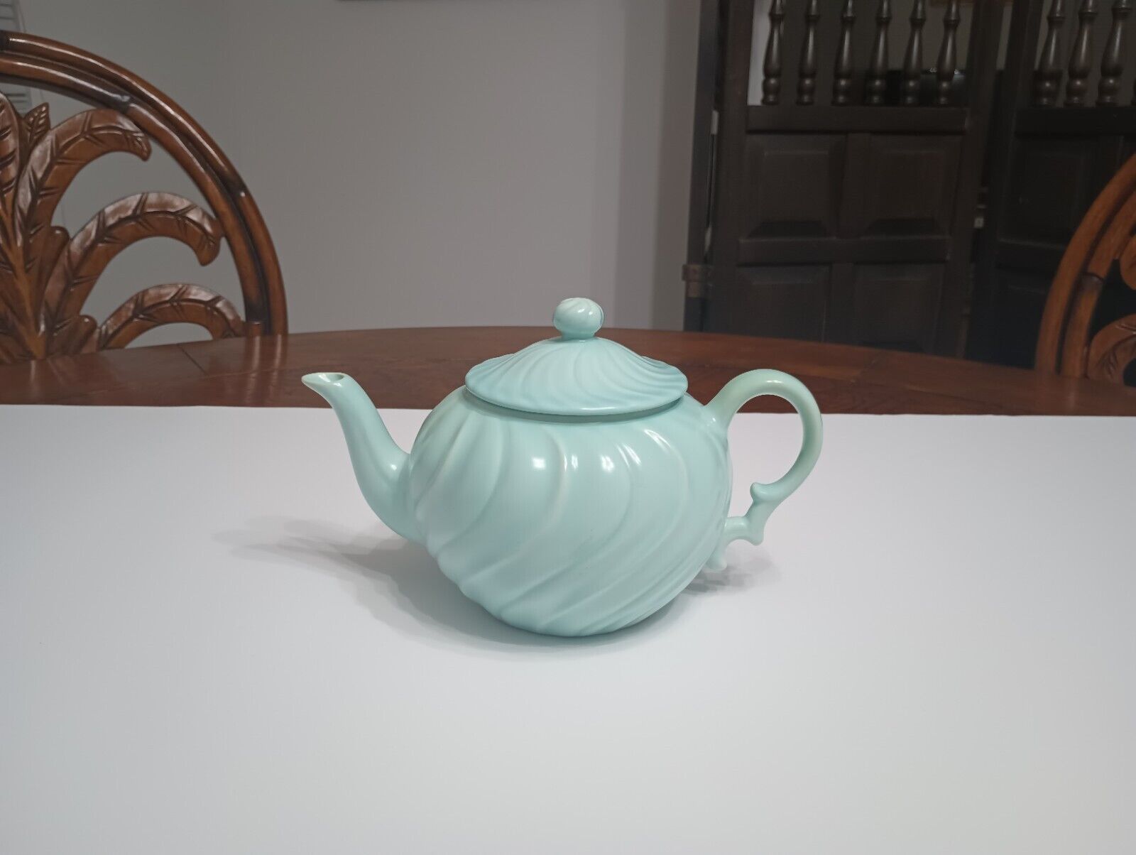 1940s Vintage Franciscan California Pottery Coronado Aqua Blue Swirl Teapot