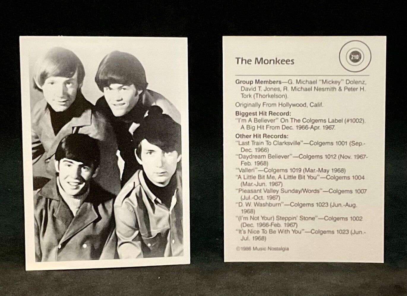 The Monkees 1986 Music Nostalgia Trading Card #210 (NM-MT)