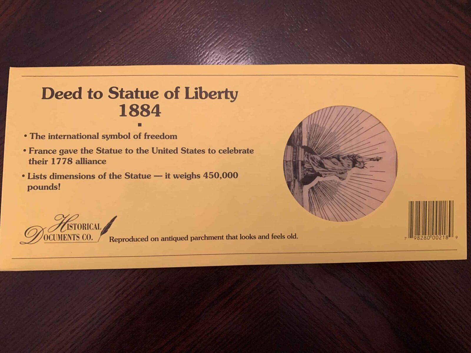 Deed to Statue of Liberty