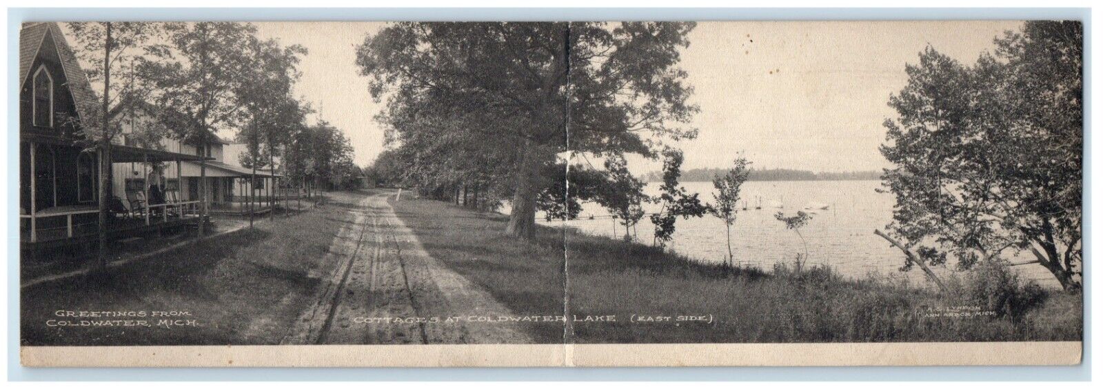 c1905 Panorama Fold Out Greetings From Coldwater Michigan MI Lake Postcard