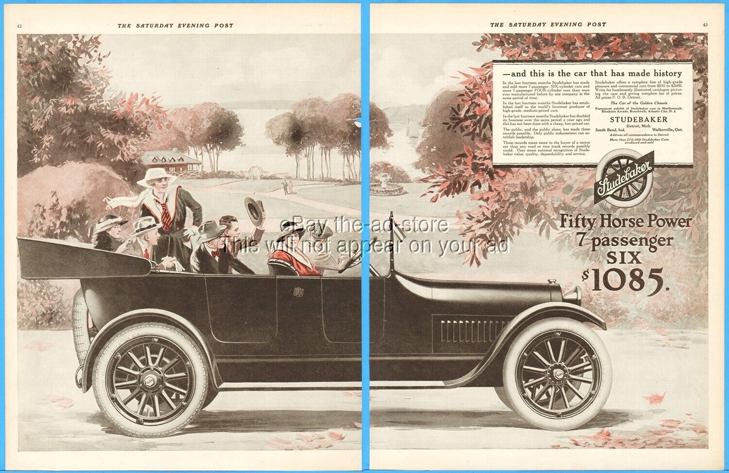 1916 Studebaker South Bend IN 7 Passenger Six Convertible with Goodrich Tires Ad