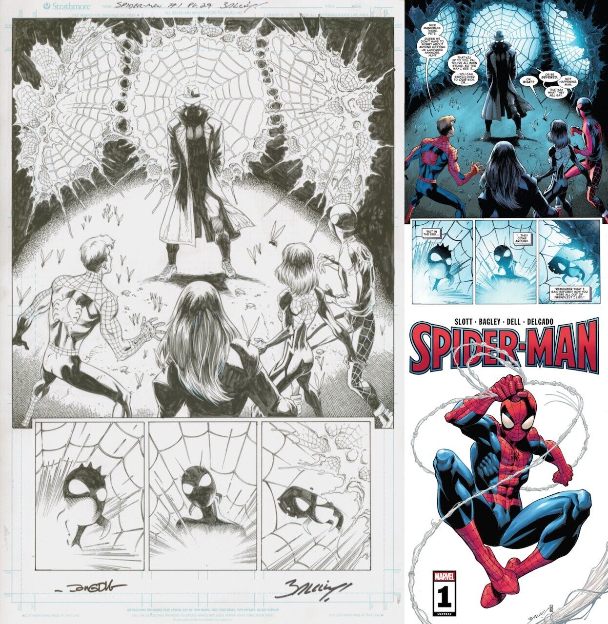 Spider-Man #1 LGY 157 Signed Original Art Splash Page NOIR Mark Bagley Dan Slott
