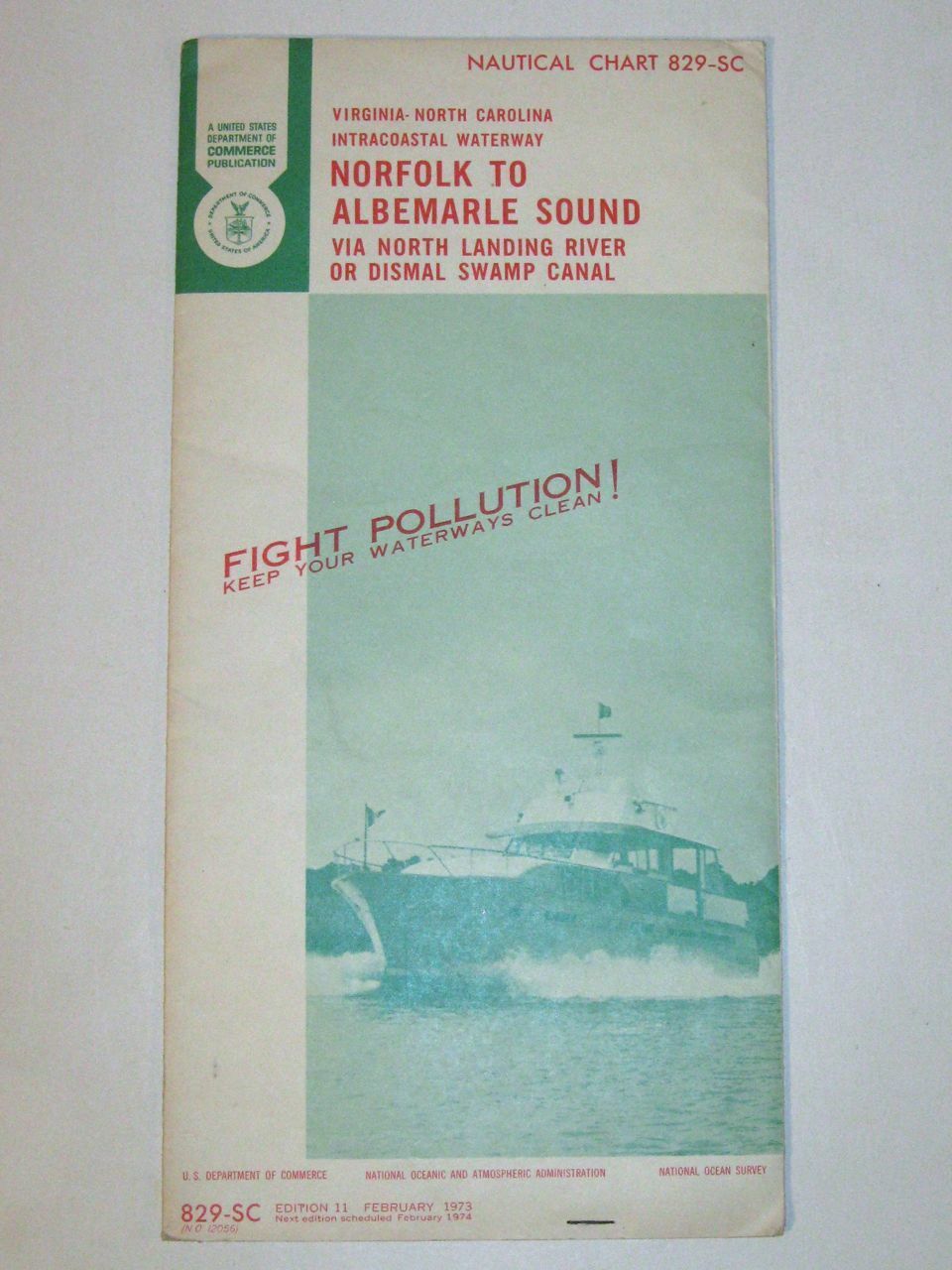 Vintage 1973 Nautical Chart 829-SC NORFOLK to ALBEMARLE Sound VA-NC