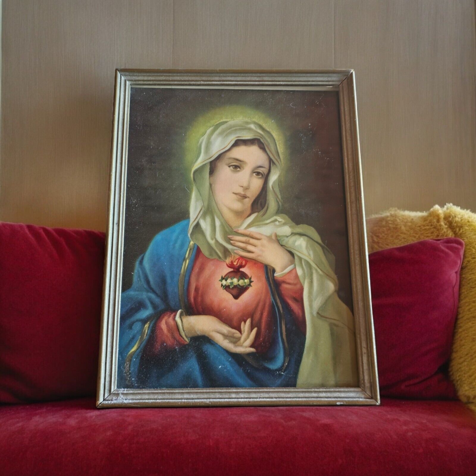 Old Vintage Catholic Virgin Mary Immaculate Picture Frame