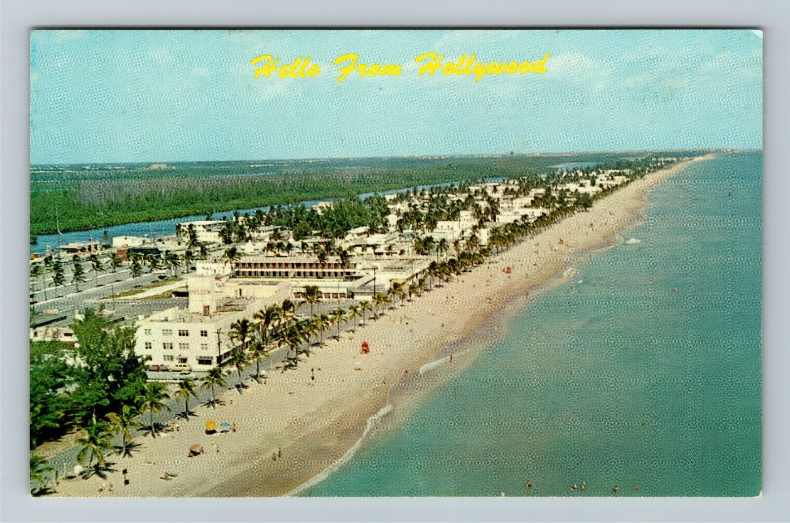 Hollywood FL-Florida, Hello From Hollywood, Beach Vintage Souvenir Postcard