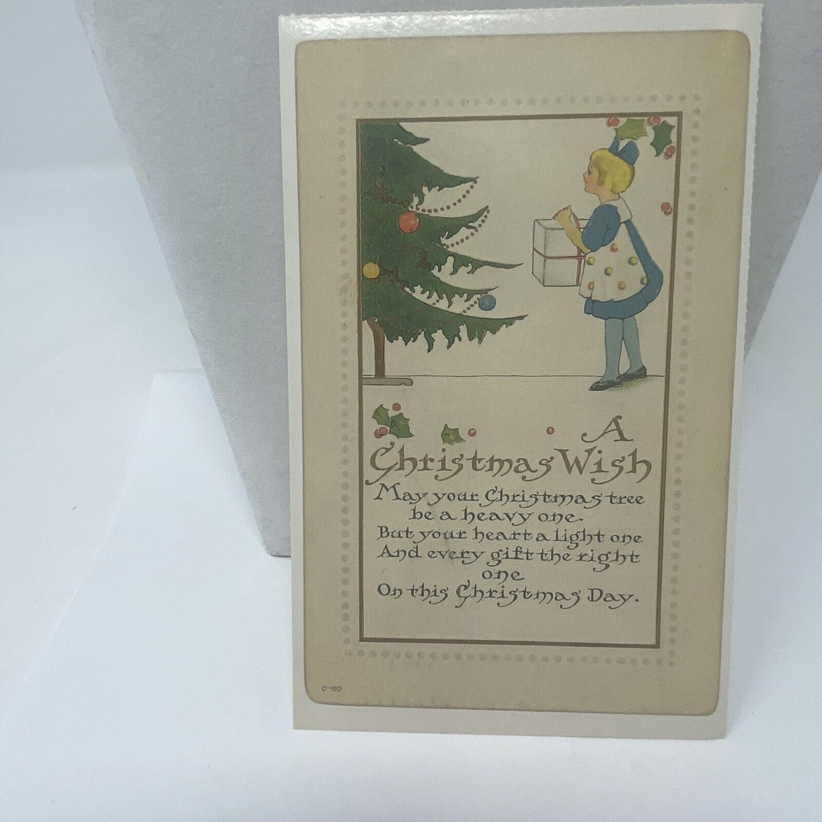 A Christmas Wish Postcard Girl Gift Tree Reproduction