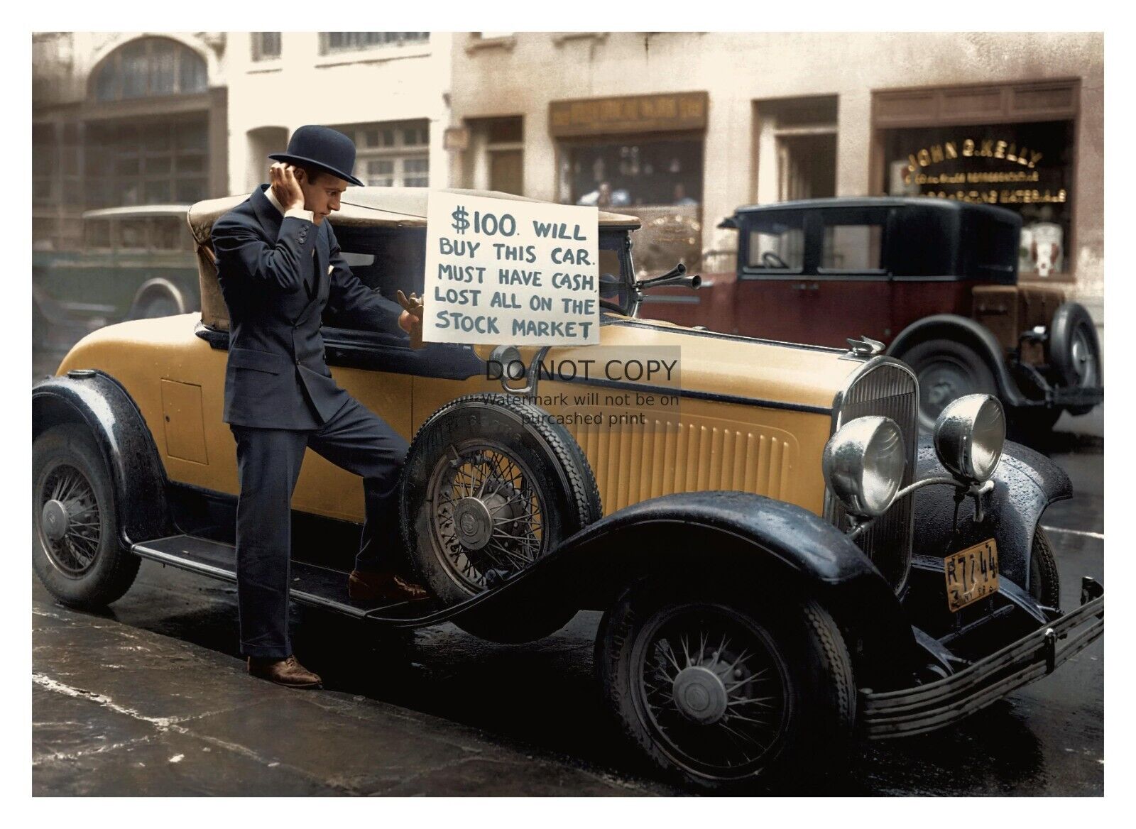 MAN SELLING HIS CAR FOR $100 AFTER BLACK TUESDAY STOCK MARKET CRASH 5X7 PHOTO