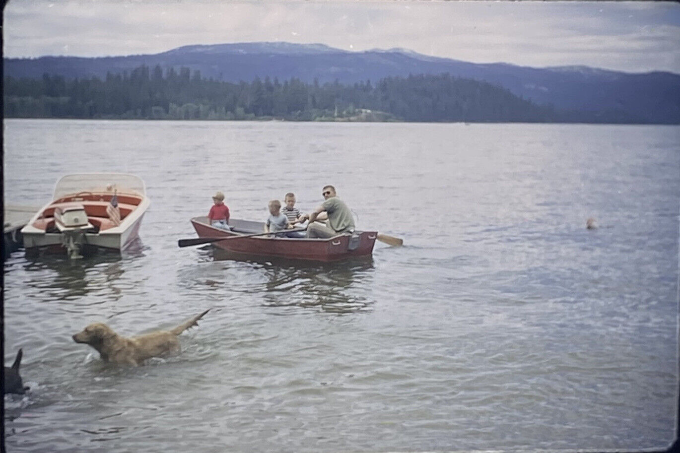 Vintage Photo Slide 1966 Lake McCall Idaho Boats People Dog