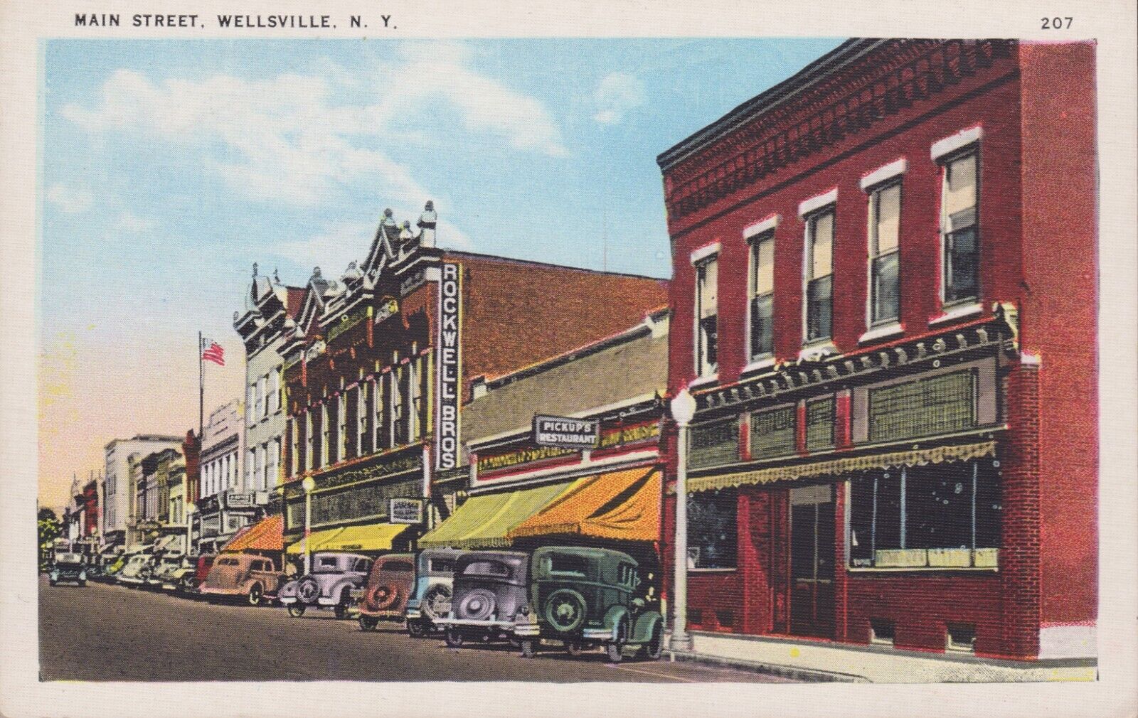 NY, Wellsville, Main Street Old Cars Circa 1930 White Border Tichnor Postcard