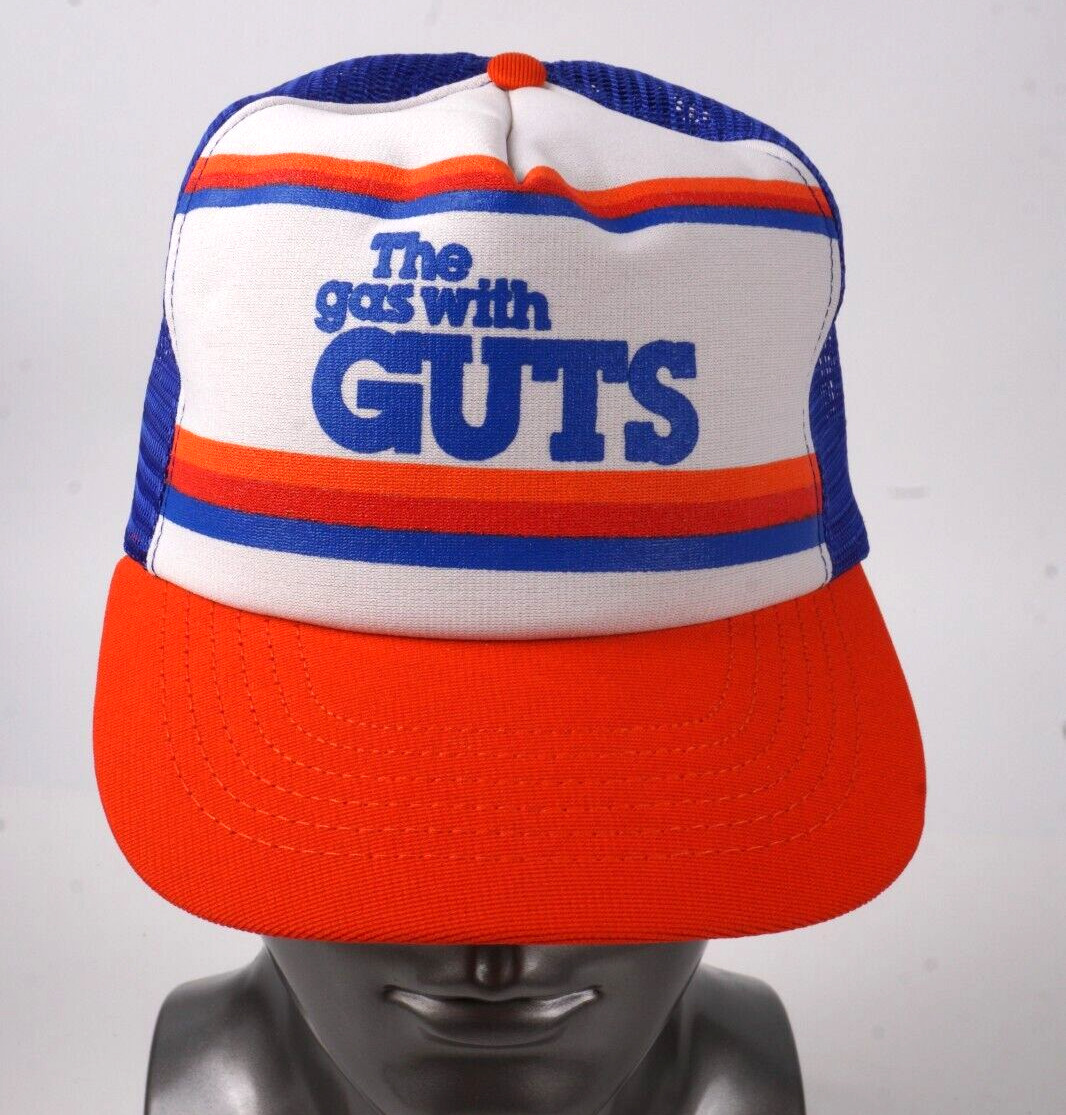 NOS RARE VINTAGE GULF OIL CAP The Gas With Guts Trucker Hat Mesh Snap Back