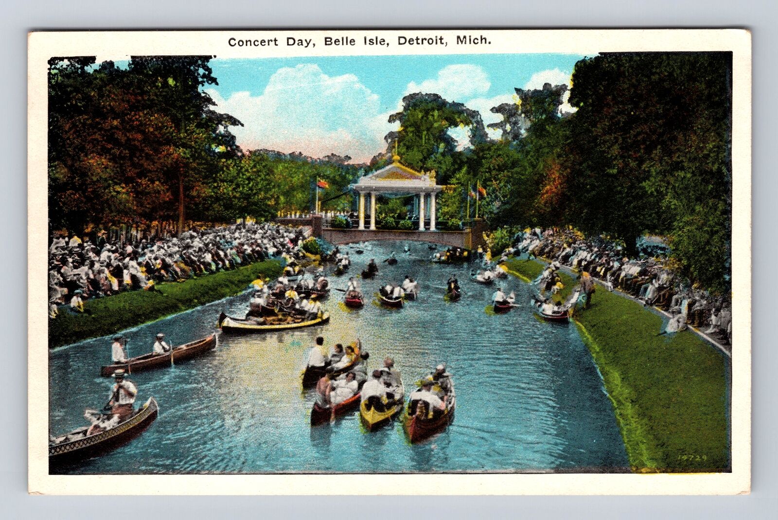 Detroit MI-Michigan, Band Concert Day, Belle Isle, Antique, Vintage Postcard