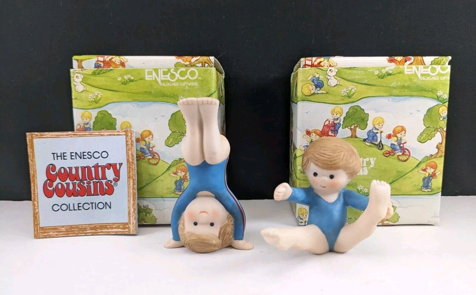 Two Vintage Country Cousins Polly 1983 Gymnastics Porcelain Figurines By Enesco