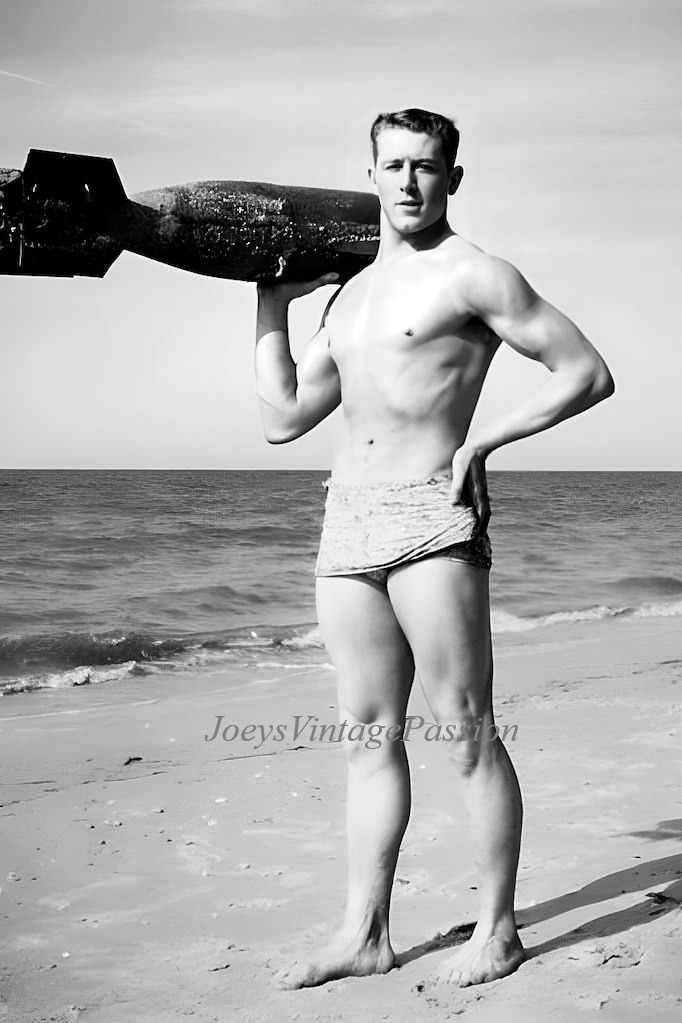 1930\'s Shirtless Male Beefcake Pinup Muscular Lift Bomb 4\