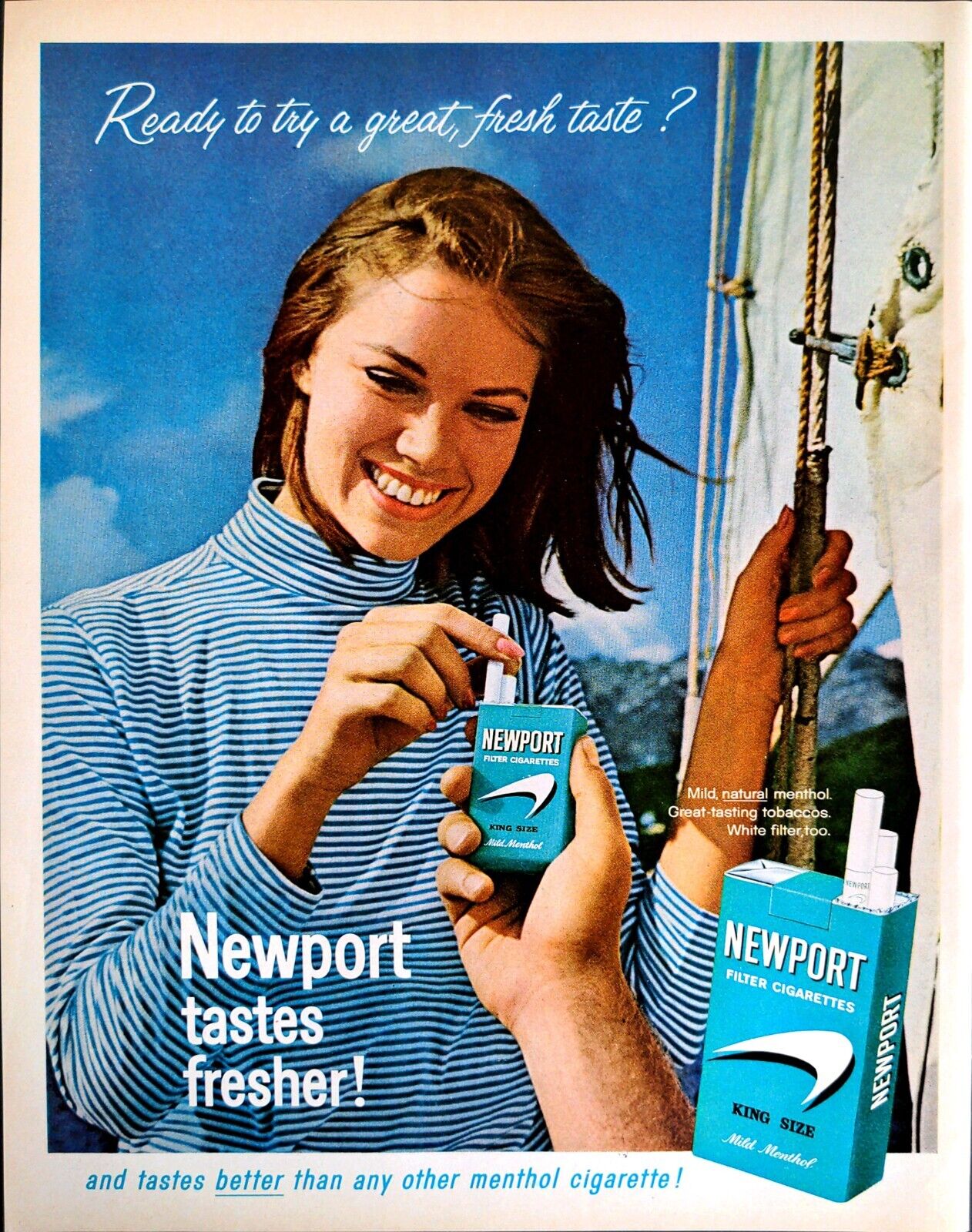 1965 Newport Menthol King Size Filter Cigarettes Mild Natural Tobacco Print Ad